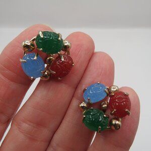 Vintage Scarab Circle Screw Back Earrings